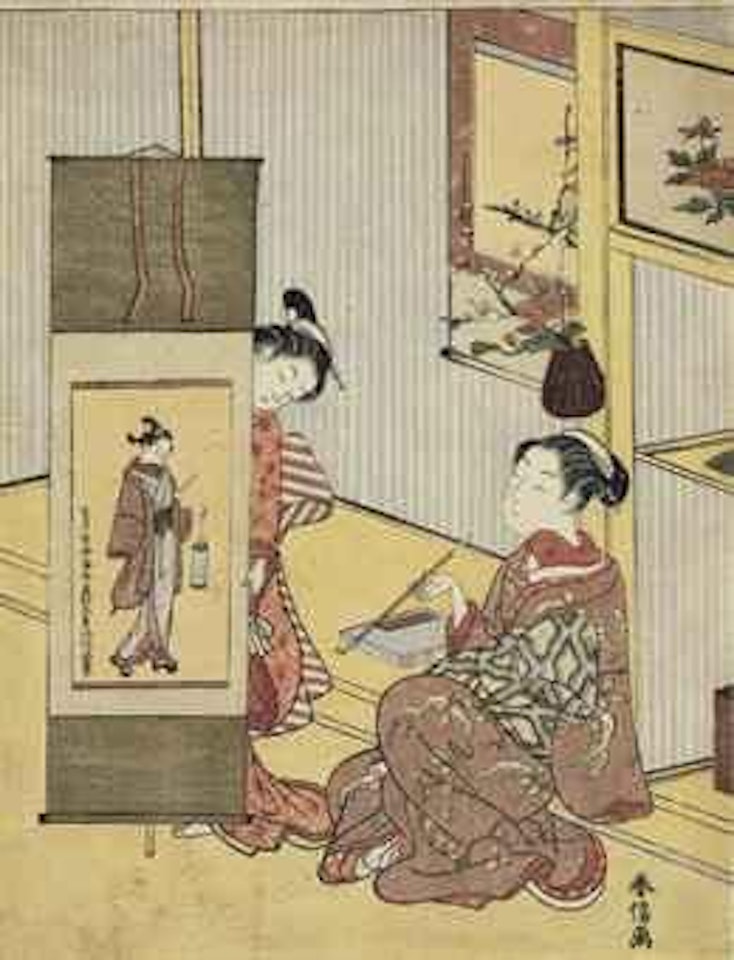 Admiring a Picture of a Dandy by Okumura Masanobu by Suzuki Harunobu