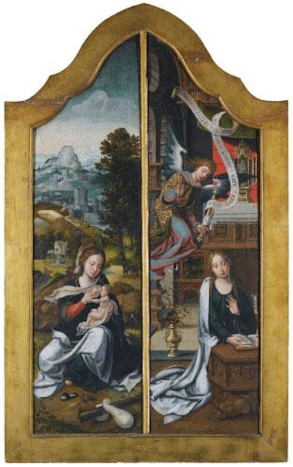 Two Wings Of An Altarpiece: The Left Wing Depicting The Madonna And Child; The Right Wing Depicting The Annunciation by Attributed to Pieter Coecke van Aelst I