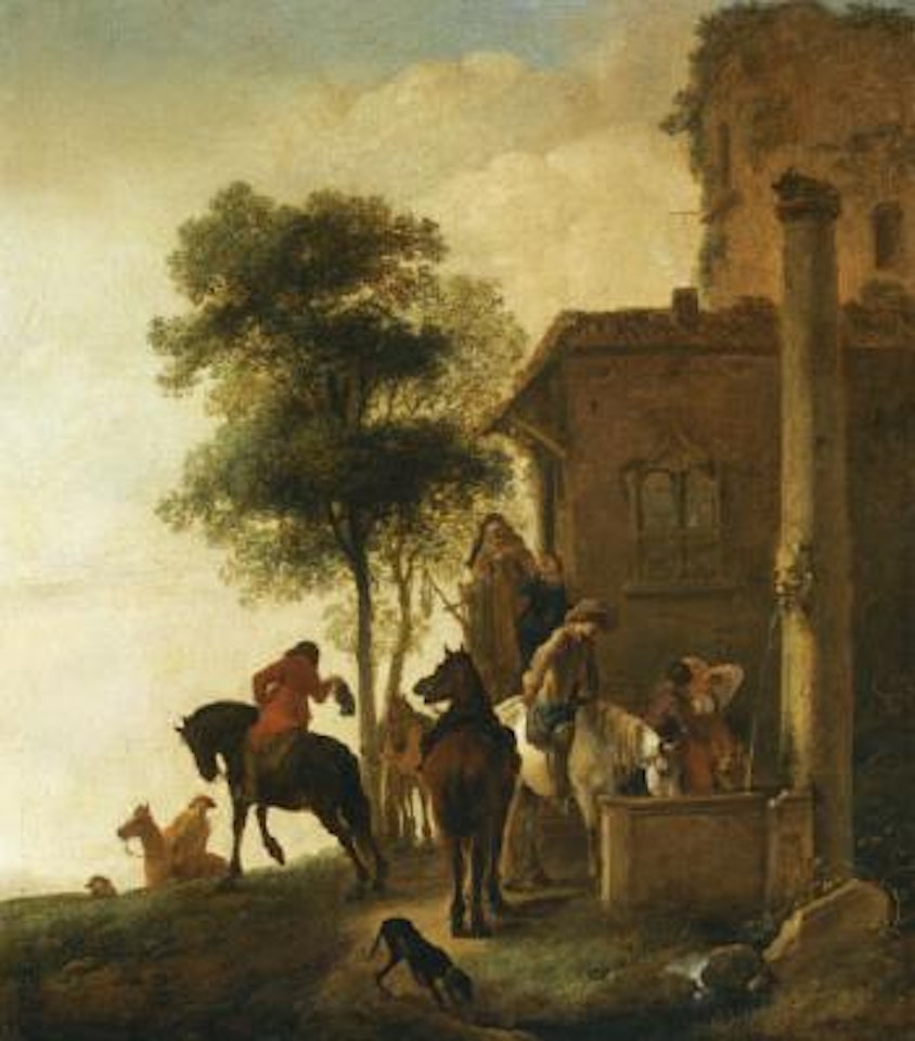 A Riding Party Halted At An Inn Door by Philips Wouwerman