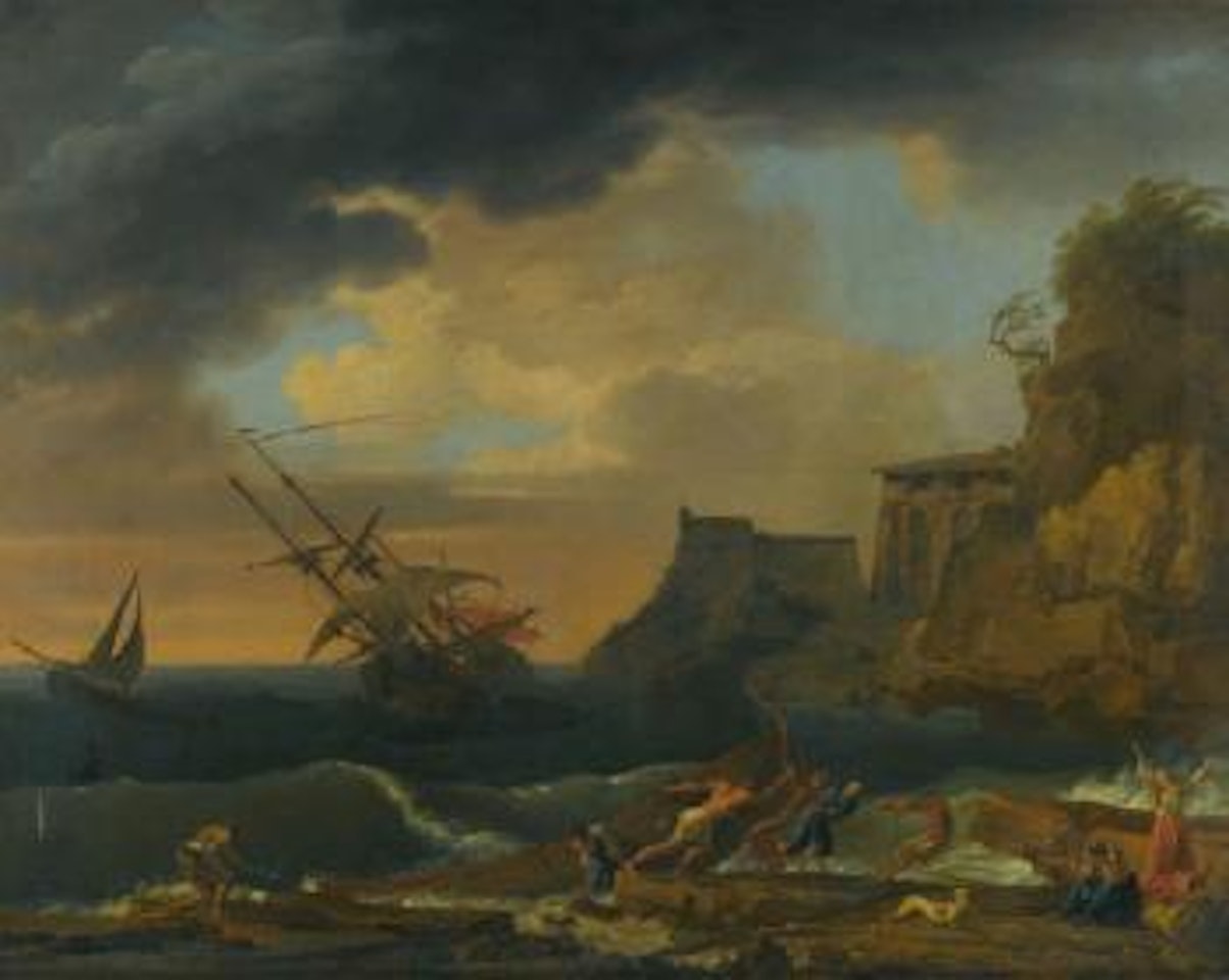 A Shipwreck Off a Mediterranean Coastline With Figures Trying To Salvage Goods And Bewailing Their Fate In The Foreground by Claude Joseph Vernet