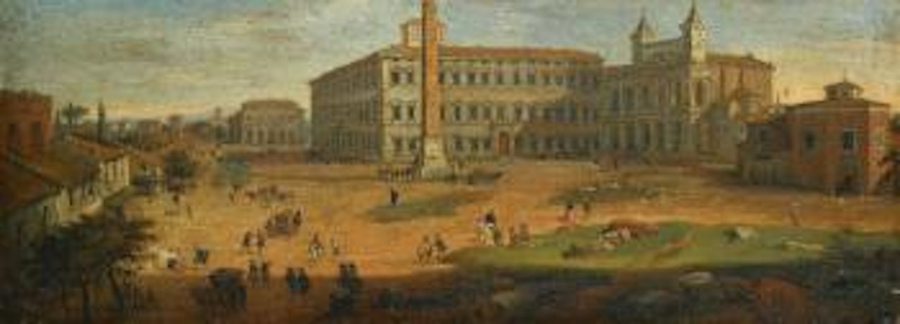 Rome, a View Of Piazza San Giovanni Laterano With Figures And Horse-drawn Carts by Gaspar van Wittel