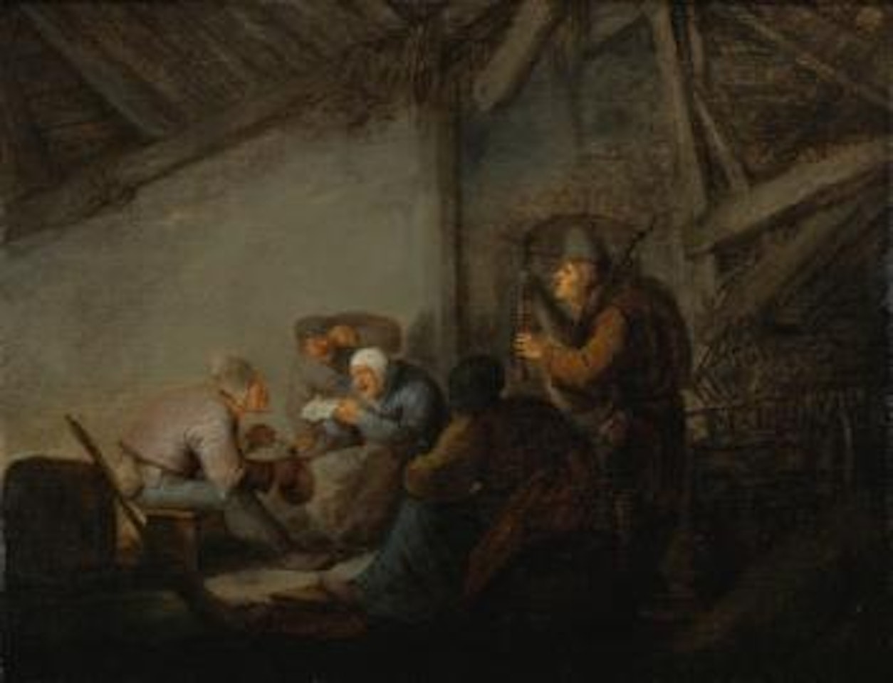Peasants In a Tavern, Possibly a Depiction Of The Sense Of Hearing by Adriaen van Ostade