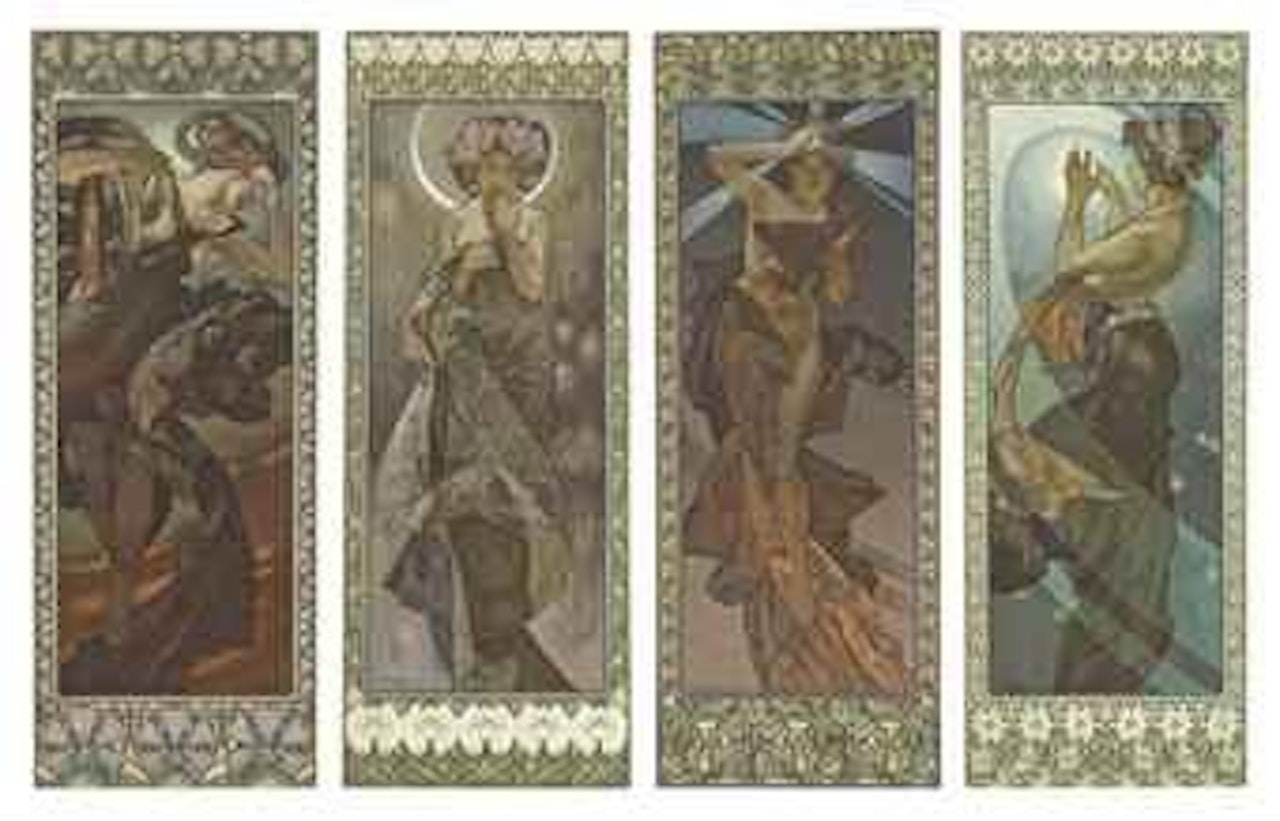 Clair de lune'. 'L'étoile polaire'. 'L'étoile du matin'. 'L'étoile du soir' by Alphonse Mucha