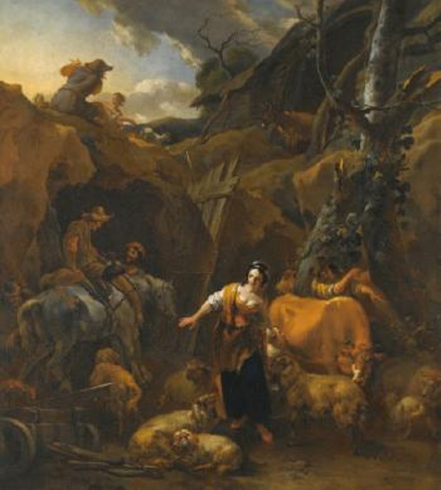 A Mountainous Italianate Landscape With Milkmaids And Other Figures by Nicolaes Pietersz Berchem