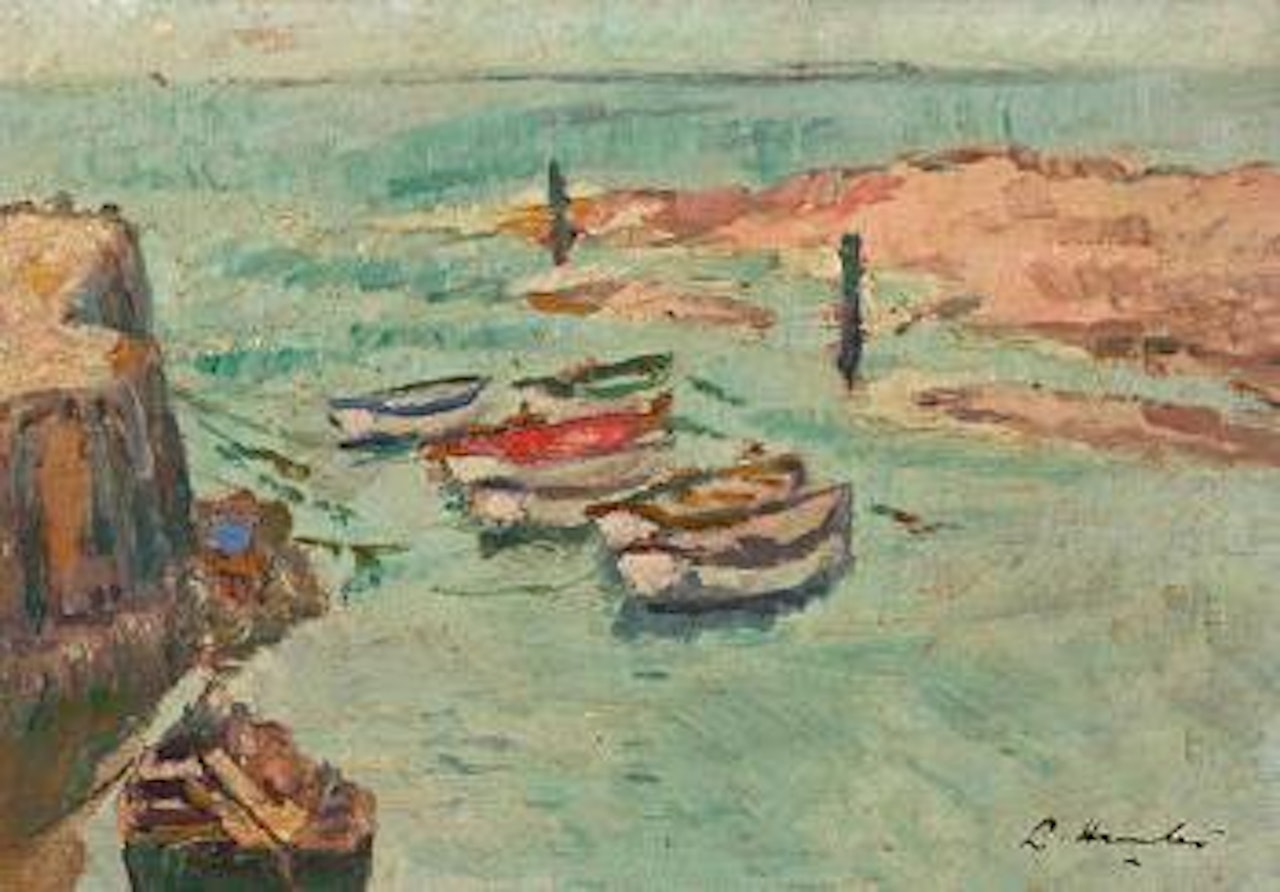 Boats and figure, Largo by George Leslie Hunter