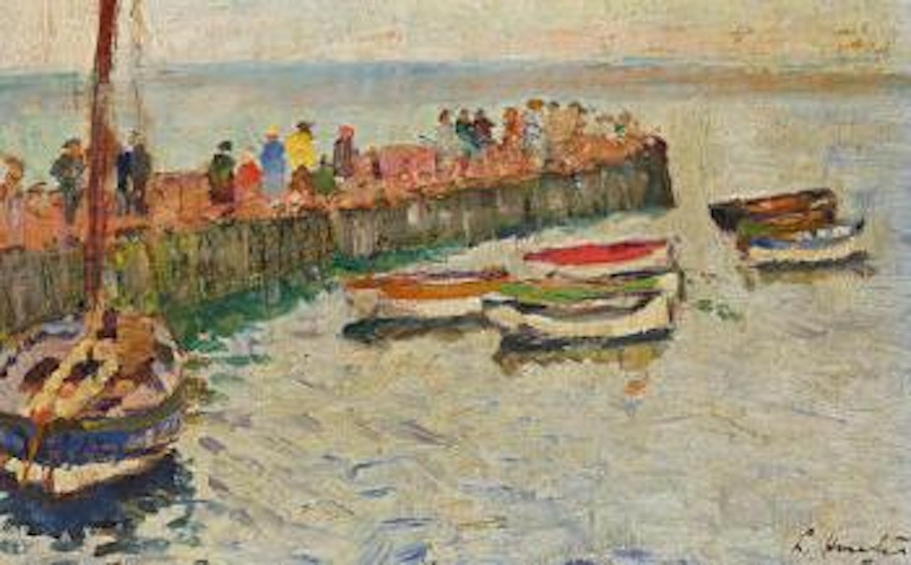 Figures on the pier, Largo by George Leslie Hunter