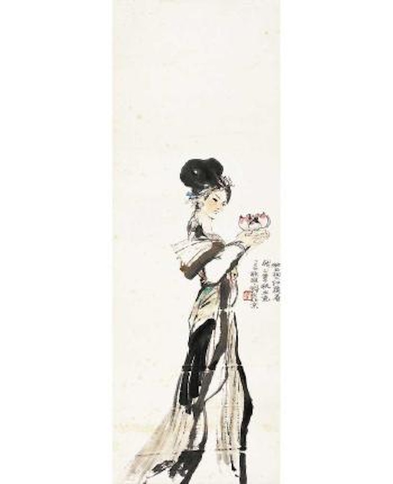A beauty carrying a lotus flower by Cheng Shifa