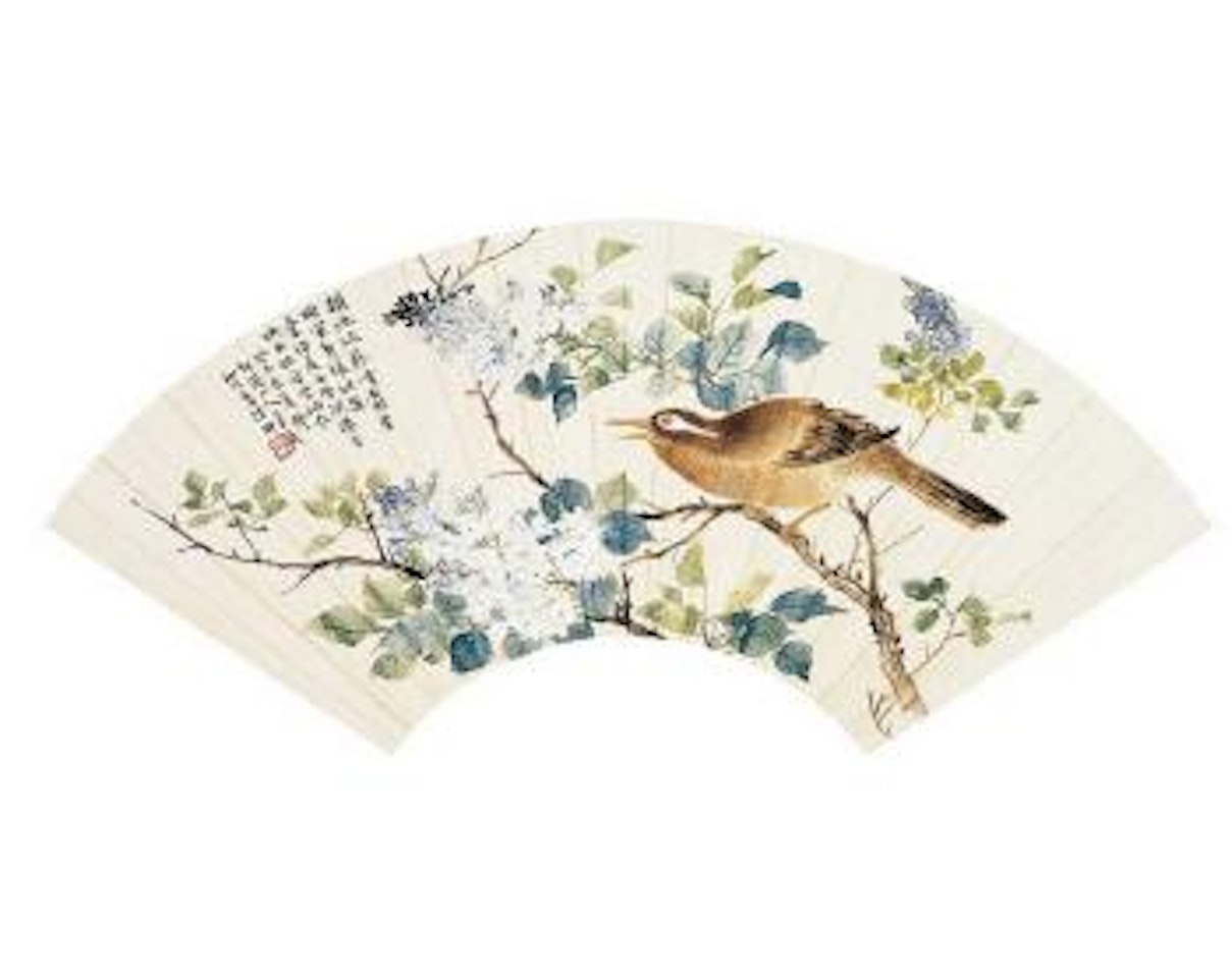 Twittering babbler on a blossoming branch by Lu Yifei