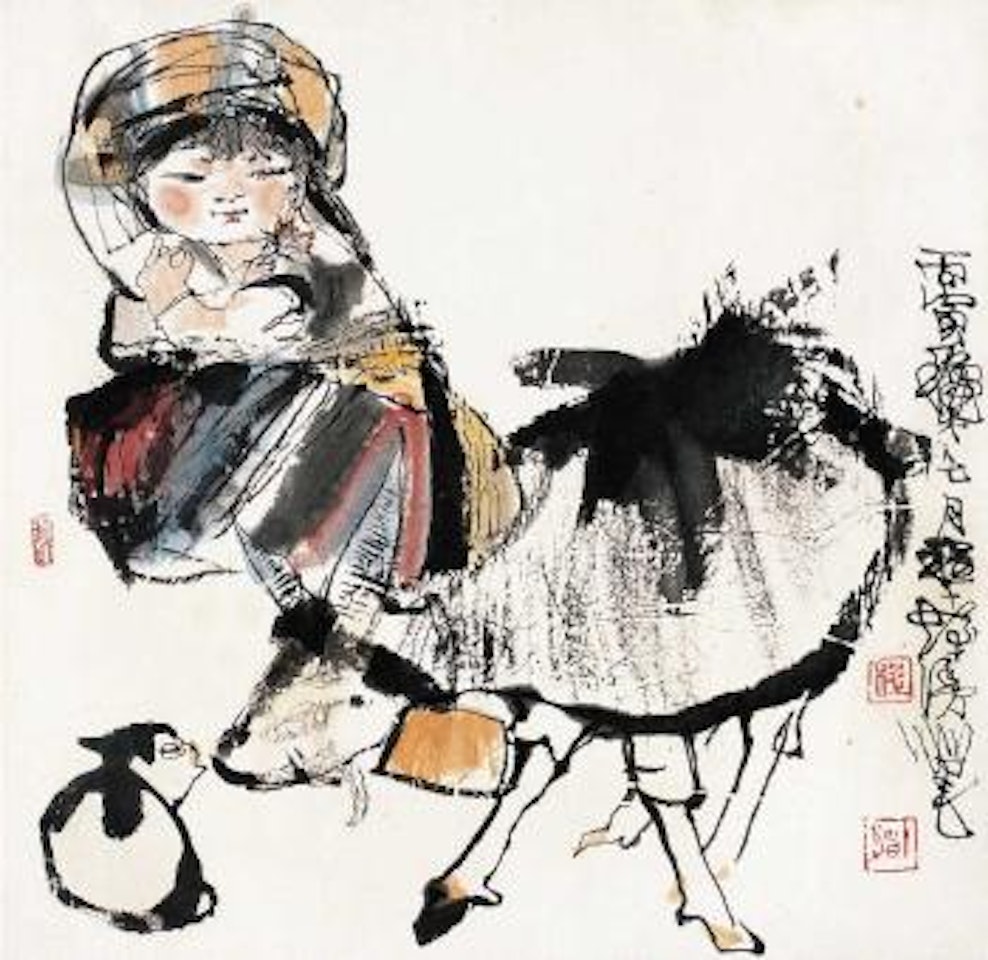 Deer-feeding girl by Cheng Shifa