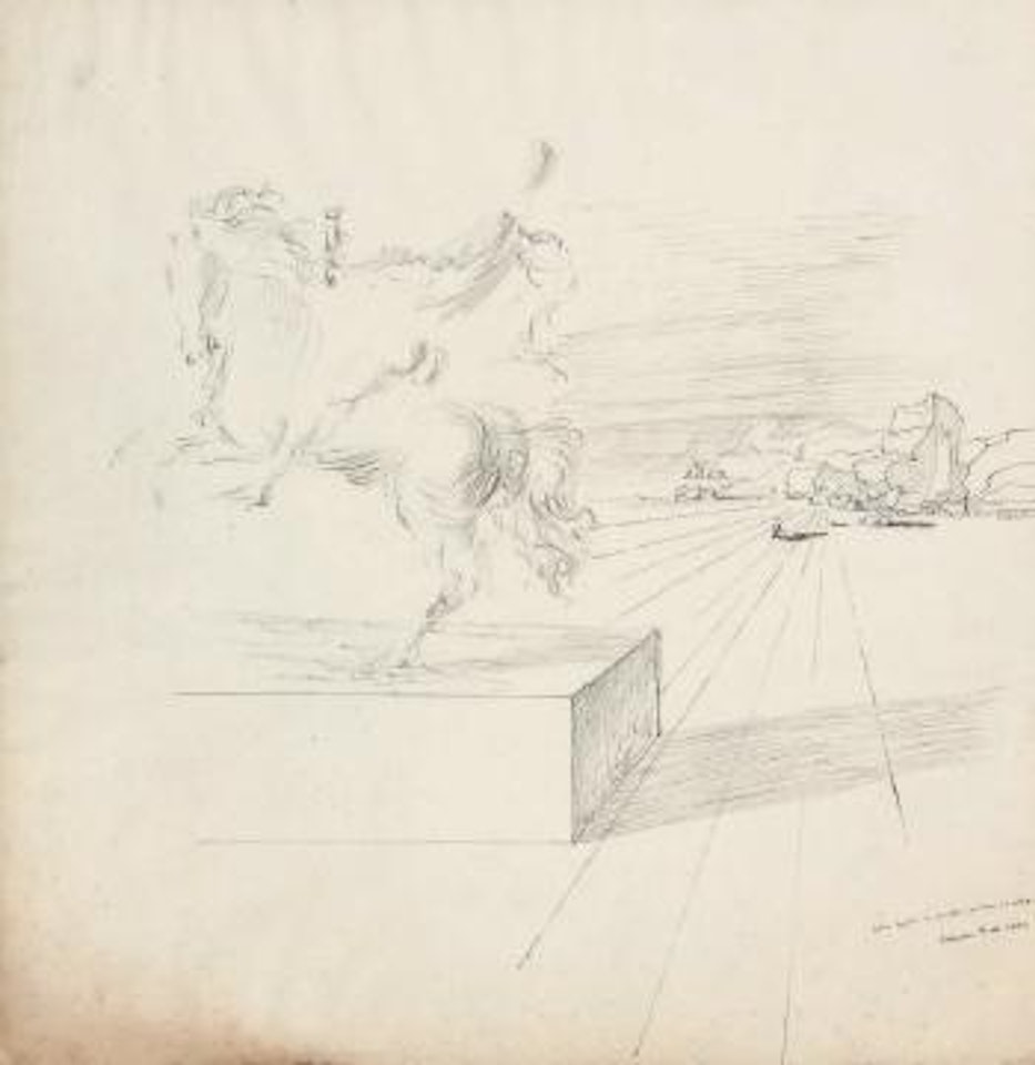 Estatua equestre peisage e sinifian un orloge by Salvador Dali