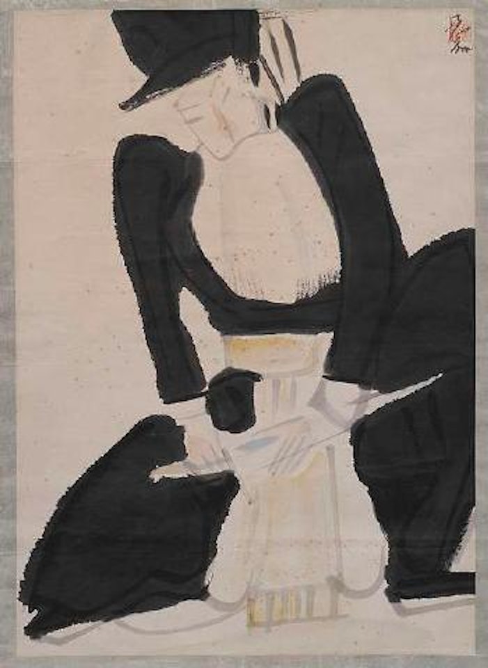 Mann beim Schärfen eines Schwertes by Lin Fengmian