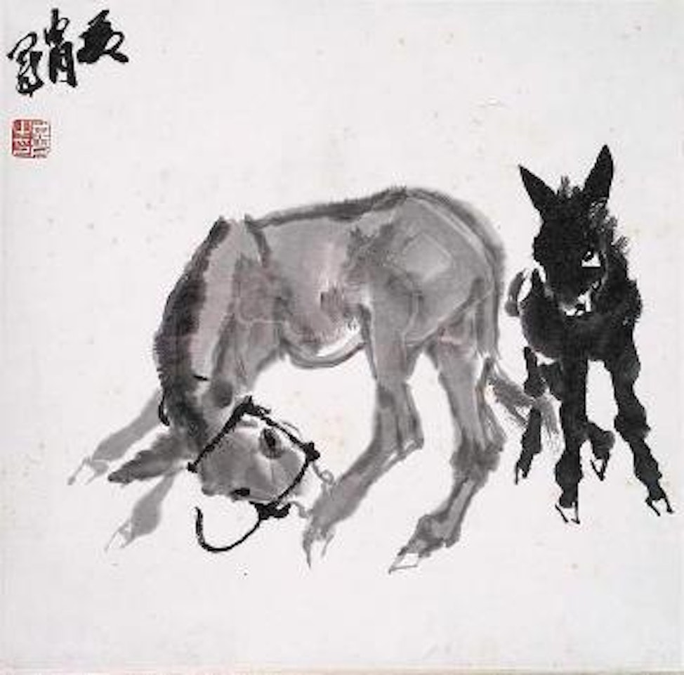 Eseltute mit Fohlen by Huang Zhou