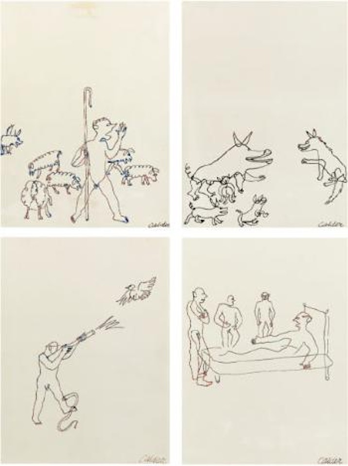 Untitled (Aesop's Fables) [Four Works]: i. A Boy And False Alarms ii. A Wolf And a Sow iii. A Fowler And a Pigeon iv. A Father And His Sons by Alexander Calder