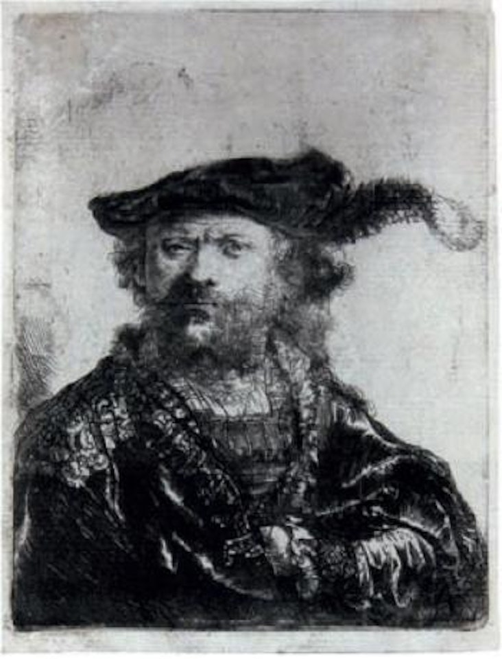 Selbstbildnis mit federgeschmücktem Samtbarett by Attributed to Rembrandt Harmensz van Rijn