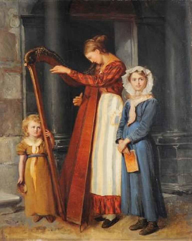 Die verarmte Harfenspielerin mit ihren beiden Töchtern by Firmin Massot