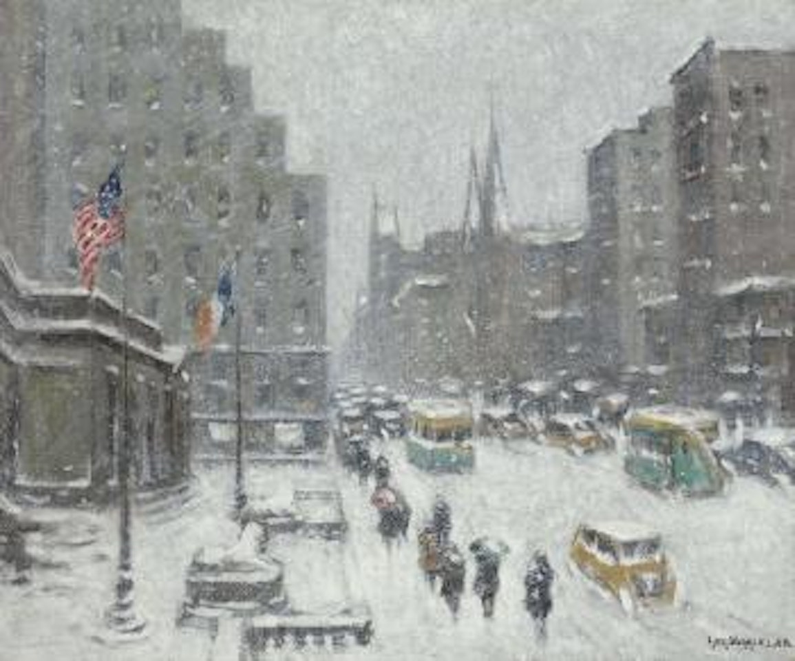 Winter on Fifth Avenue at 42nd Street by Guy Carleton Wiggins