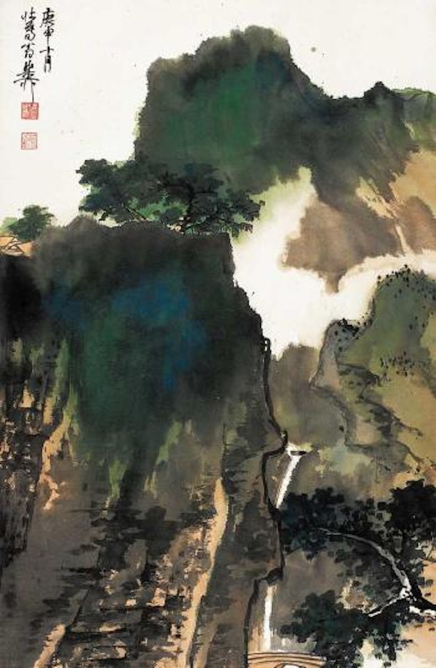 Waterfall in mountains by Xie Zhiliu