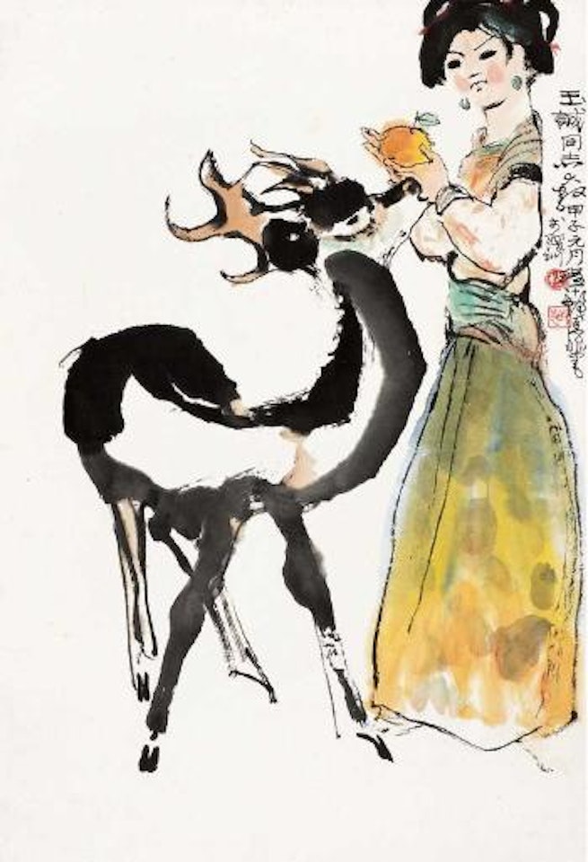 A maiden and a deer by Cheng Shifa