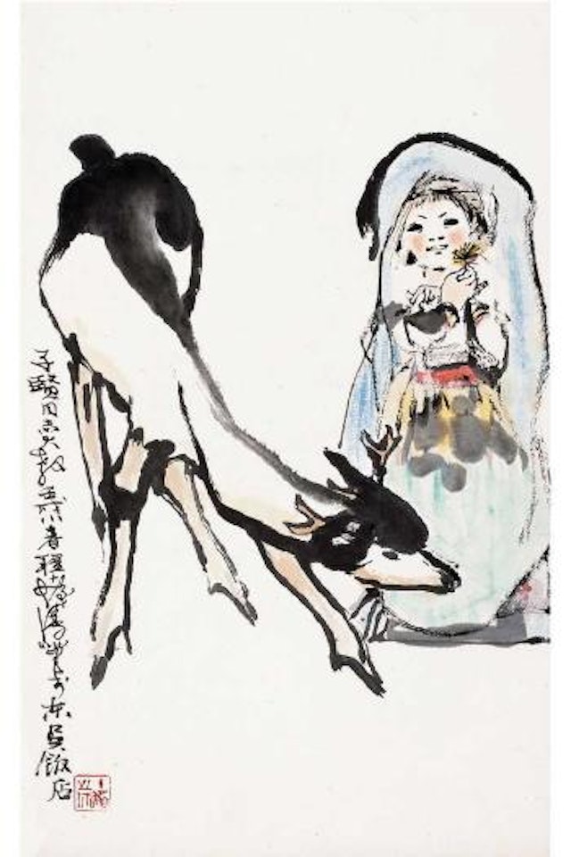 Deer-feeding girl by Cheng Shifa