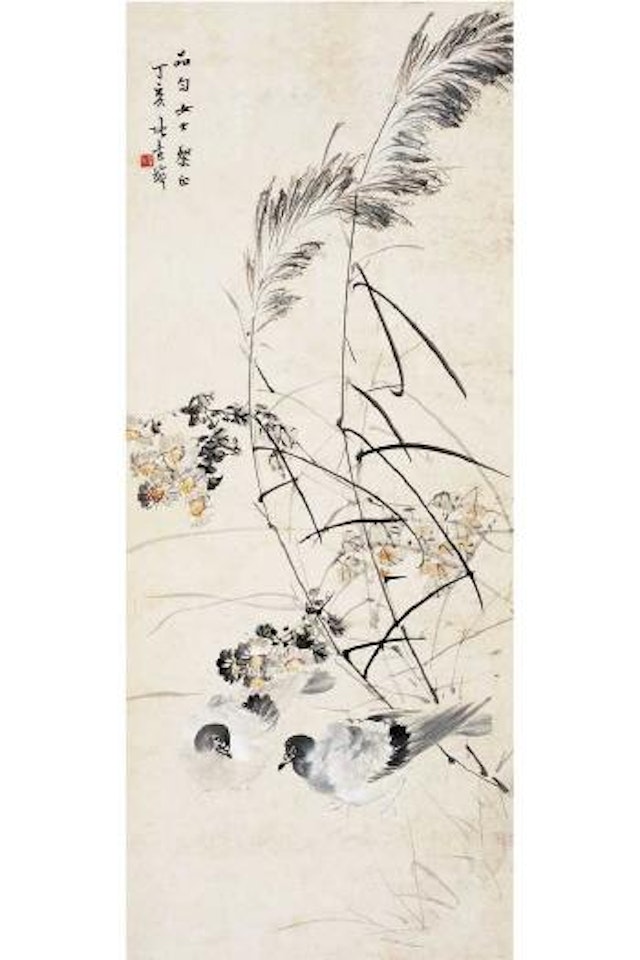 Pigeons and daisies by Zhang Shuqi