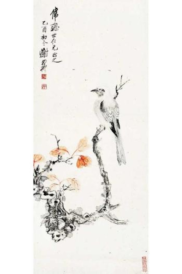 Red leaves and a white-headed bird by Xie Zhiliu