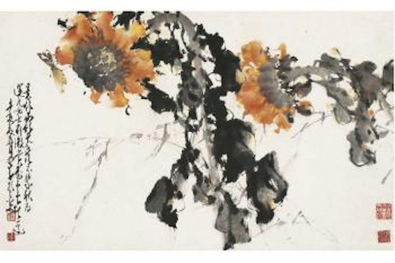 Sunflowers and a rearhorse by Zhao Shao'ang