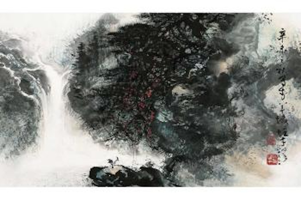 Stream running in mountains by Li Xiongcai