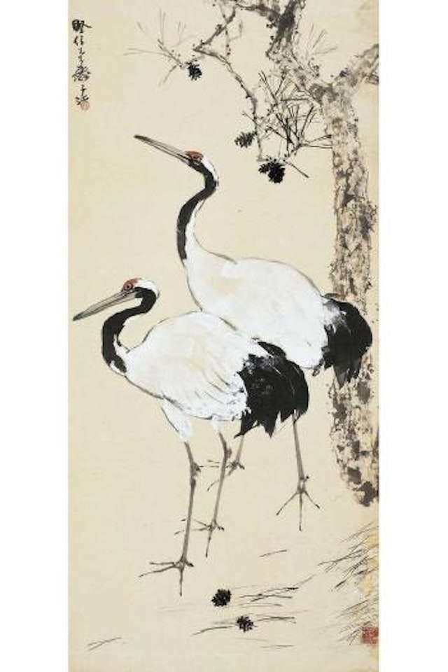 A pine and two cranes by Yang Shanshen