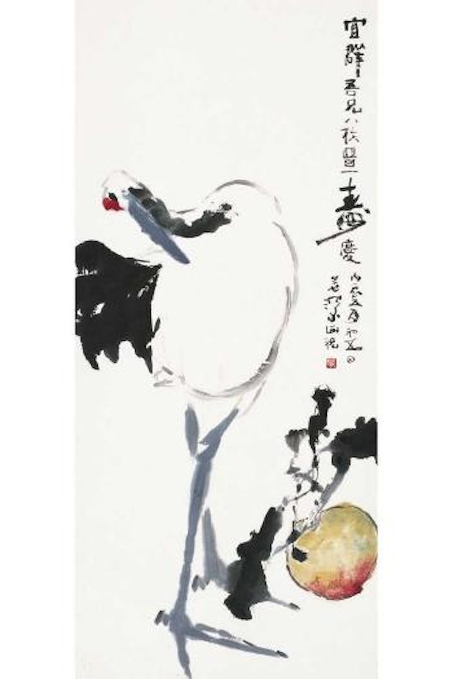 Crane and peach by Yang Shanshen