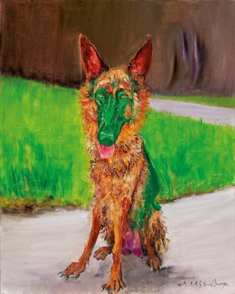 Green dog by Zhou Chunya