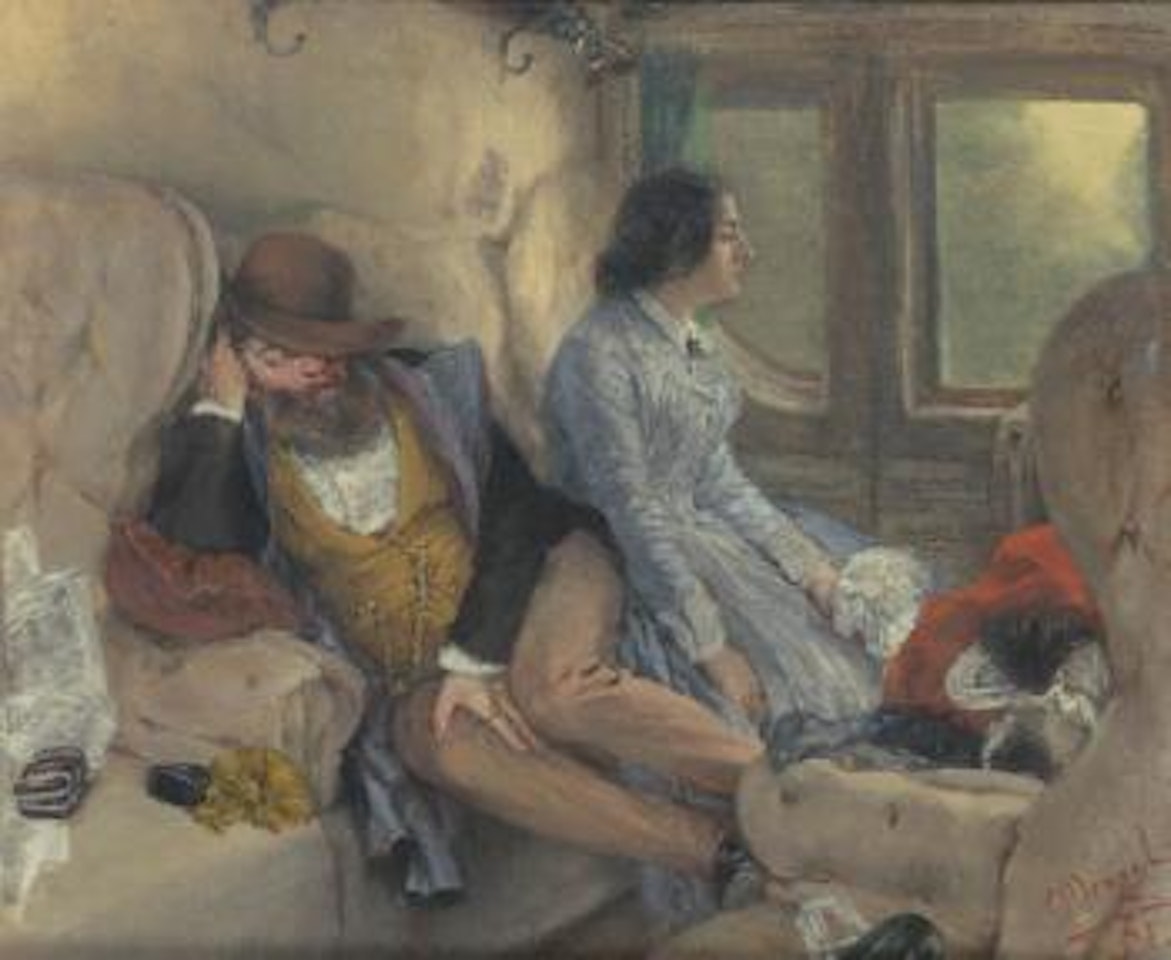 Im Eisenbahncoupé (Nach Durchfahrener Nacht) (In A Railway Carriage (After A Night's Journey) by Adolph Menzel
