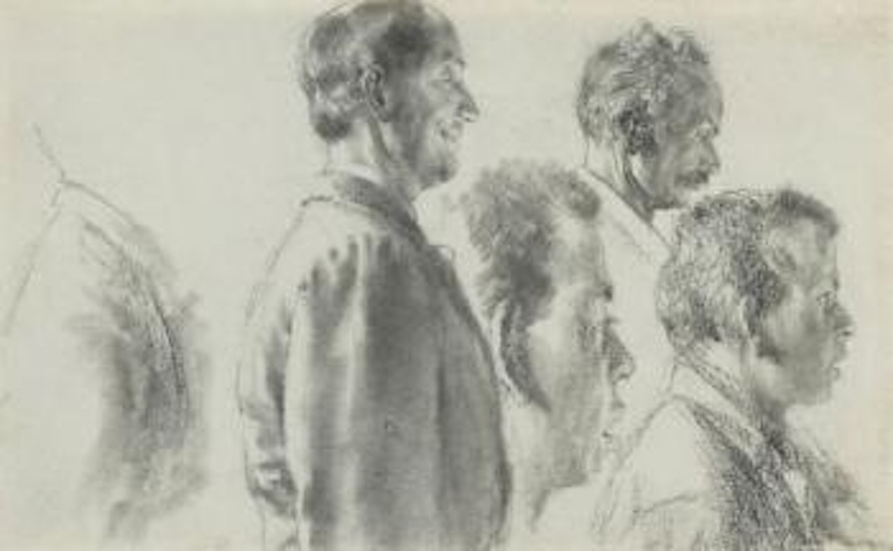 Studies Of Male Heads In Profile by Adolph Menzel