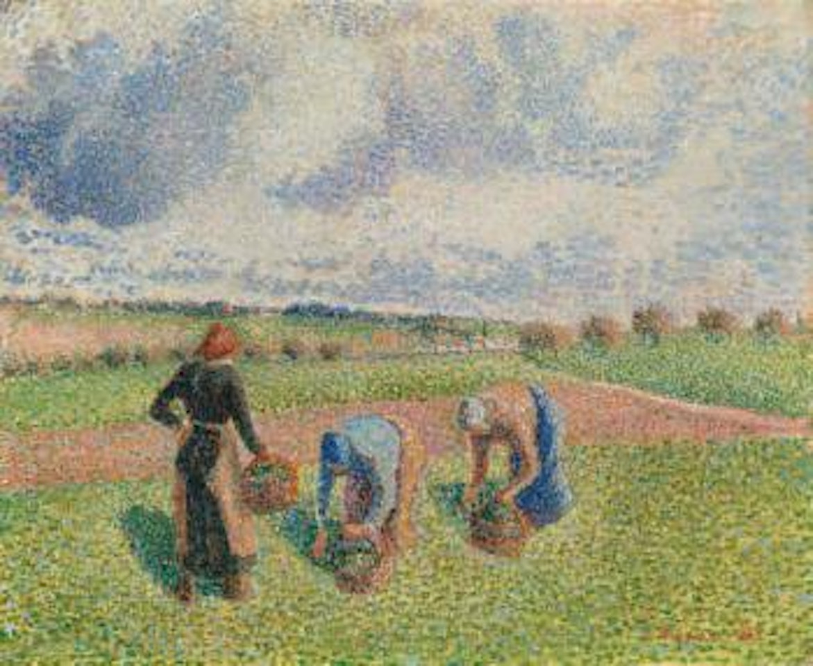 Paysannes Ramassant Des Herbes, Éragny by Camille Pissarro