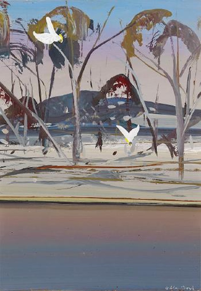 Shoalhaven landscape, river with cockatoos by Arthur Merric Bloomfield Boyd
