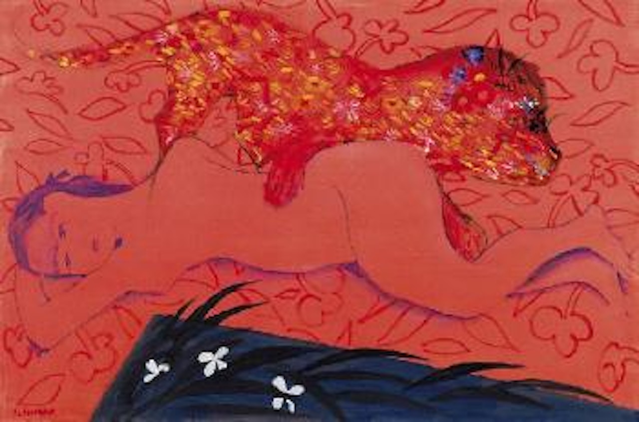 Nude on a bed of floweres by Charles Blackman