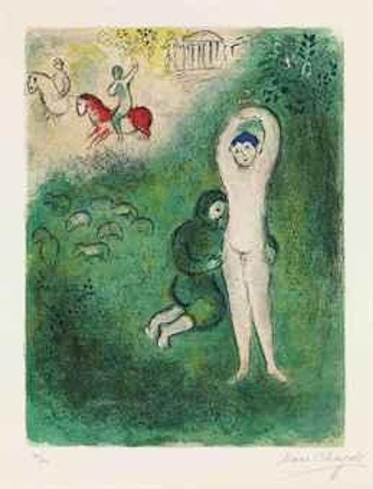 Daphnis et Gnathon, from Daphnis et Chloé (M. 343; see C. books 46) by Marc Chagall