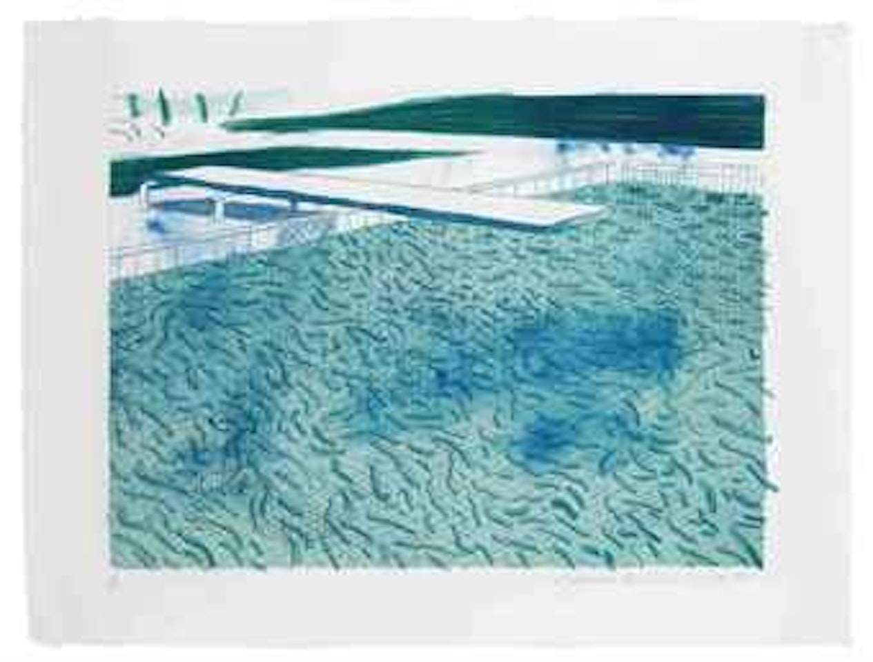 Lithograph of Water made of lines with two light blue washes (Tyler 249; M.C.A.T 206) by David Hockney