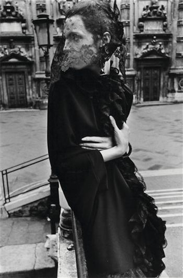 Veiled Woman in Venice (Mirella Petteni), Fashion study for Queen Magazine by Helmut Newton