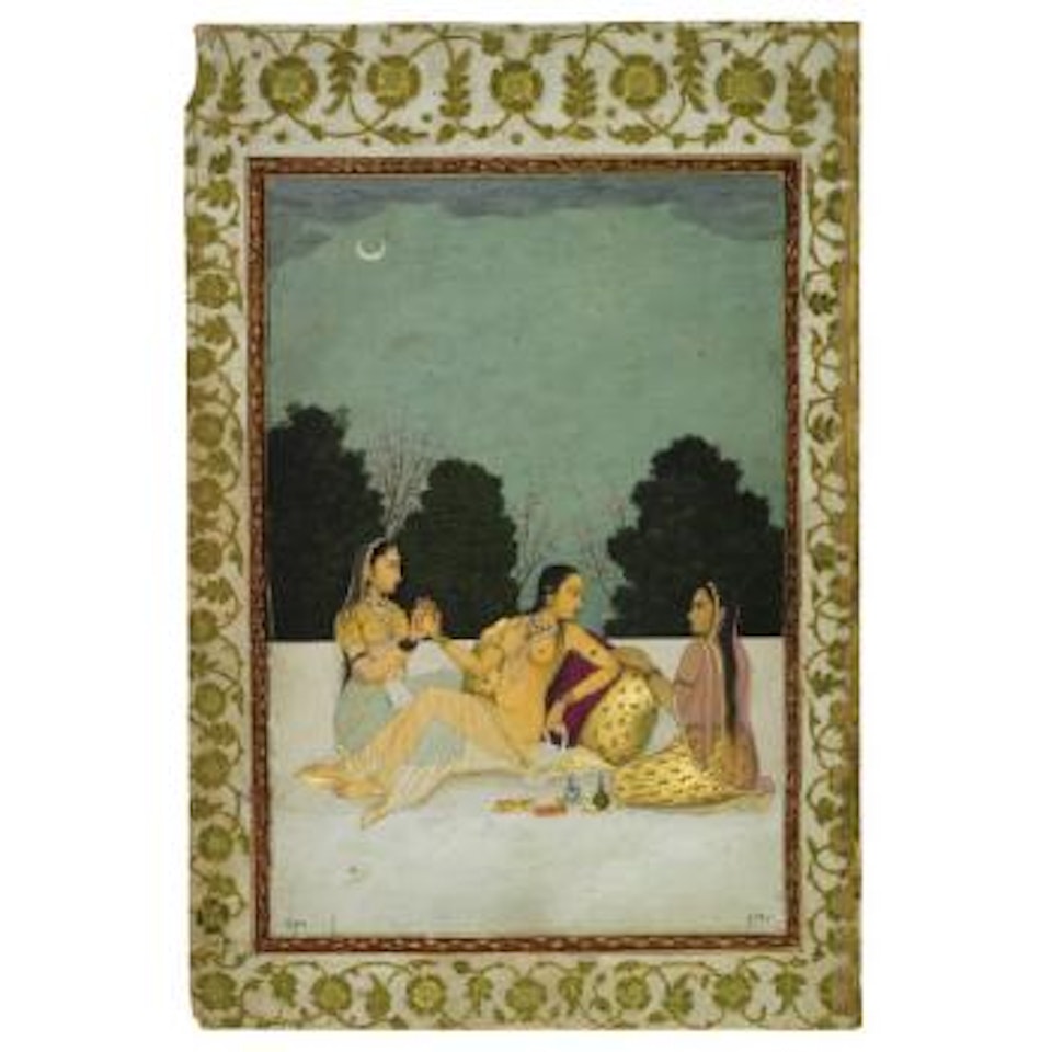 A Lady On A Terrace With Two Maids by Mughal School