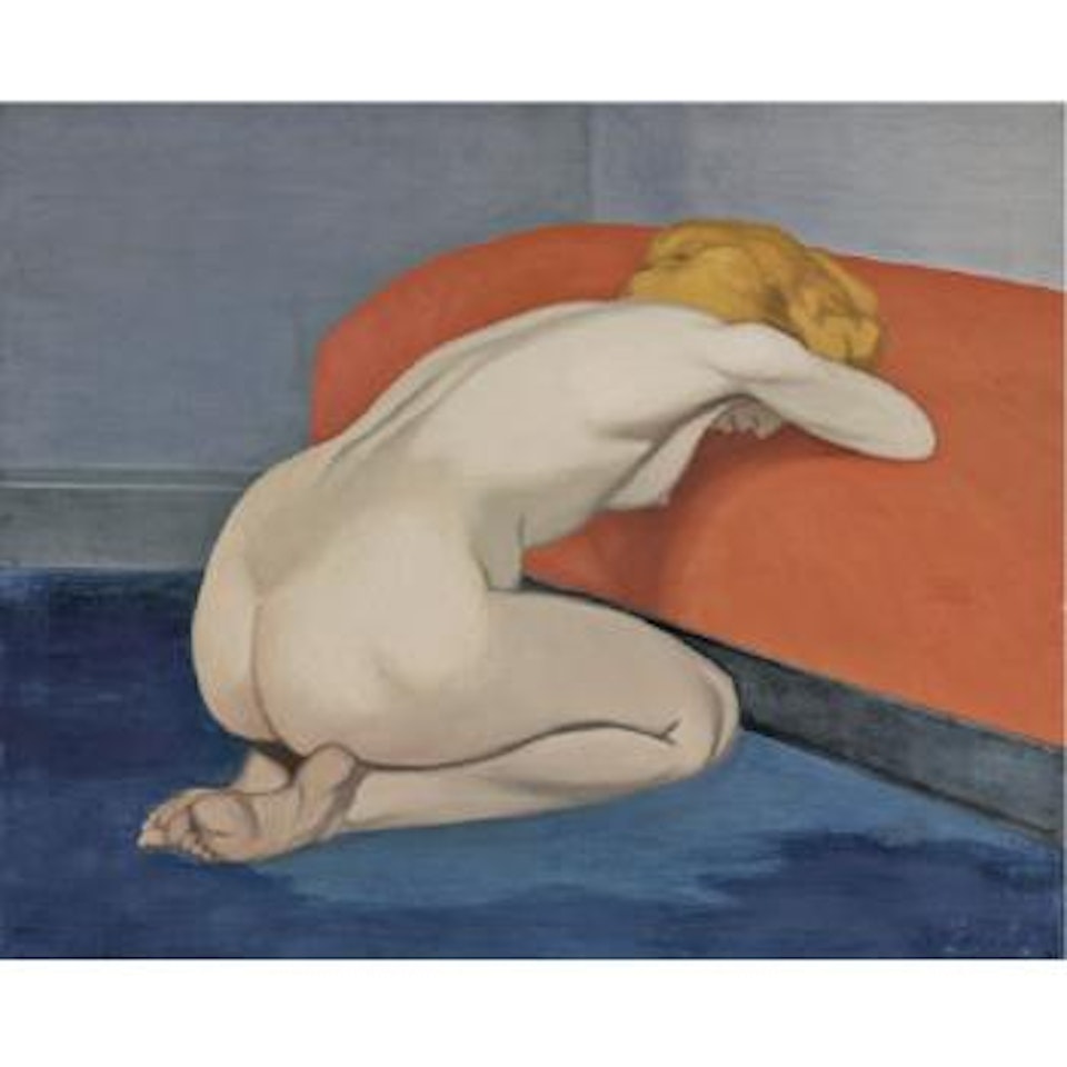 Femme Nue Agenouillée Devant Un Canapé Rouge by Félix Vallotton
