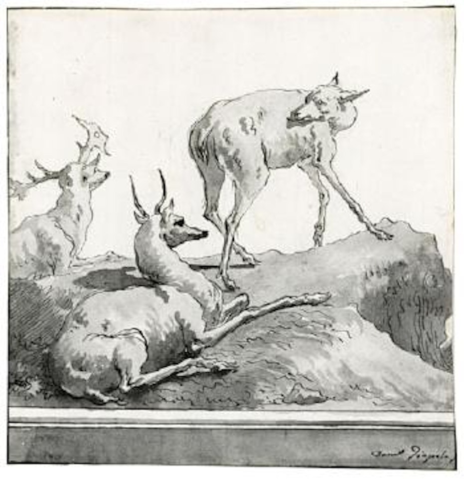 A Stag And His Family by Giovanni Domenico Tiepolo