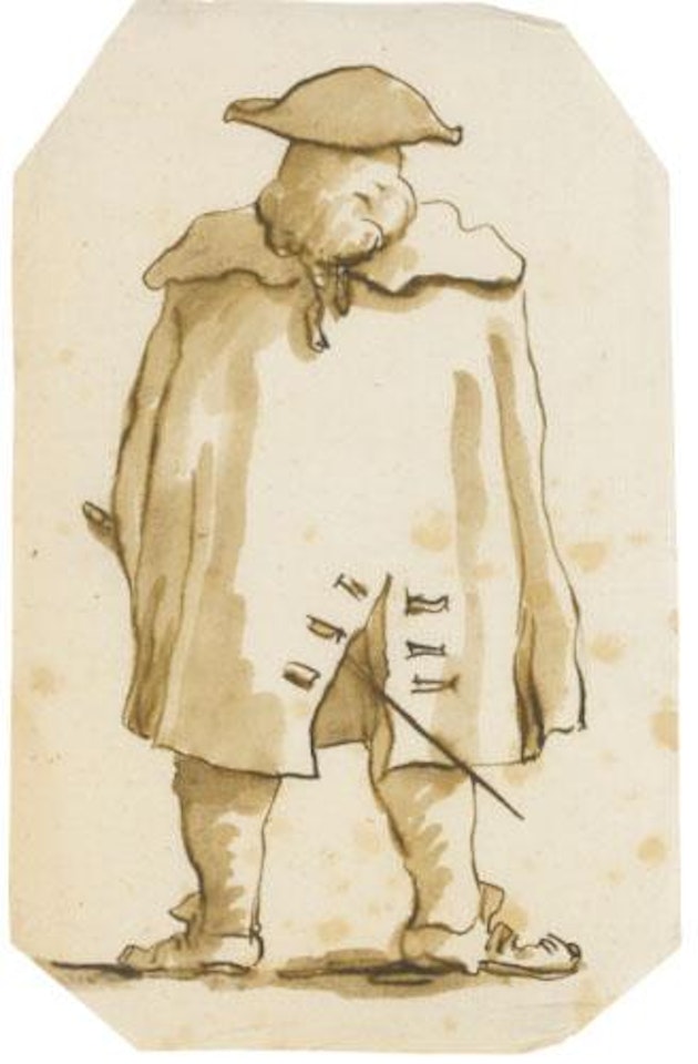 Caricature Of a Man Seen From Behind Wearing a Wig, a Tricorn And a Cape by Giovanni Battista Tiepolo