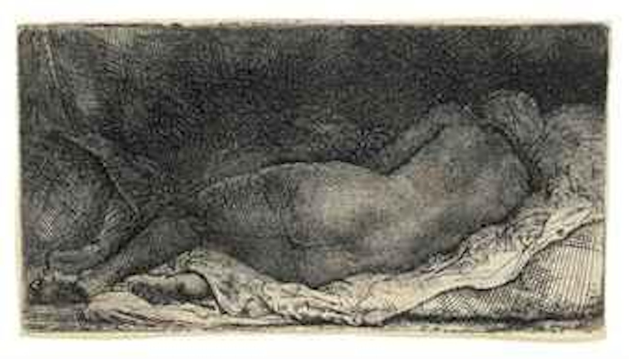 A Negress lying down (B., Holl. 205; H. 299) by Attributed to Rembrandt Harmensz van Rijn