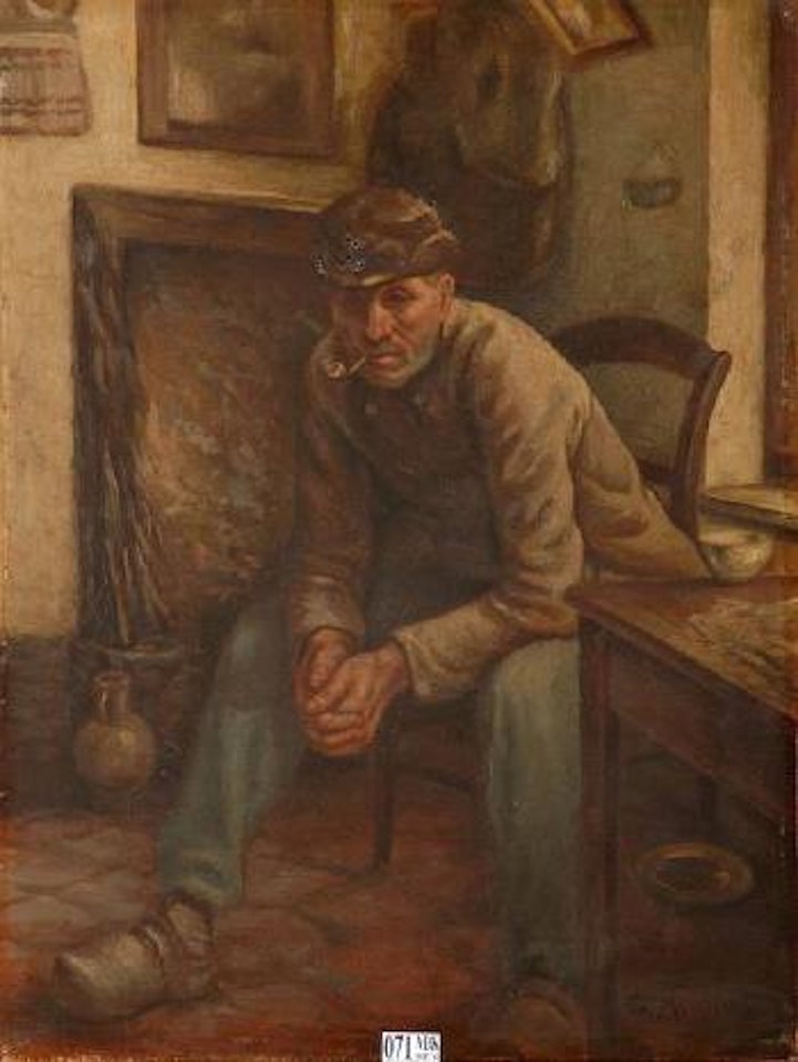 Paysan fumant la pipe dans un intérieur by Constantin Meunier