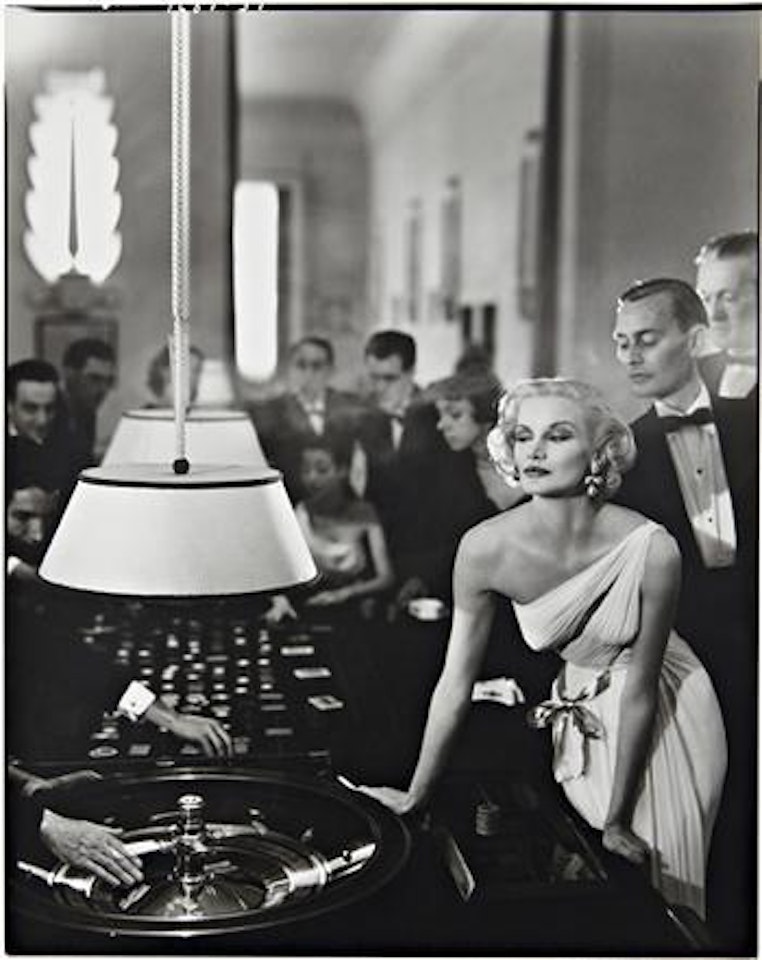 Sunny Harnett, model. Dress by Grès. Casino, Le Touquet, Paris, August, 1954 by Richard Avedon