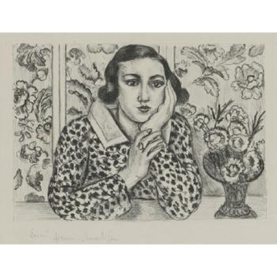 Jeune Fille Accoudée Au Paravent Fleuri (D. 439) by Henri Matisse