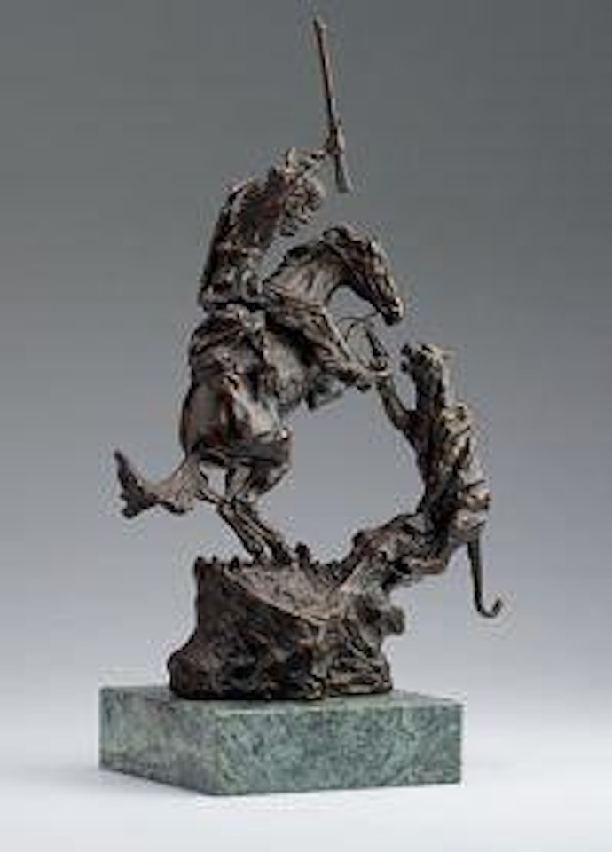 Berittener Trapper im Kampf mit einem Puma by Charles M Russell