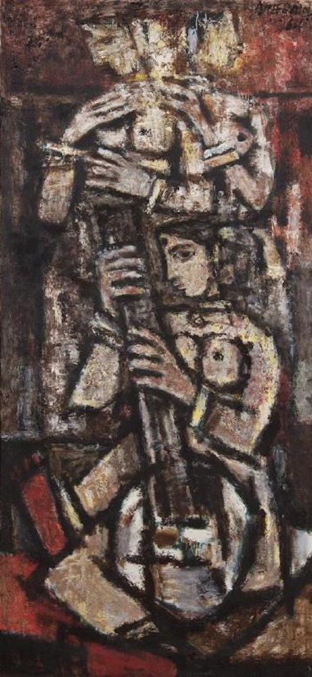 The sitar player by M.F. Husain