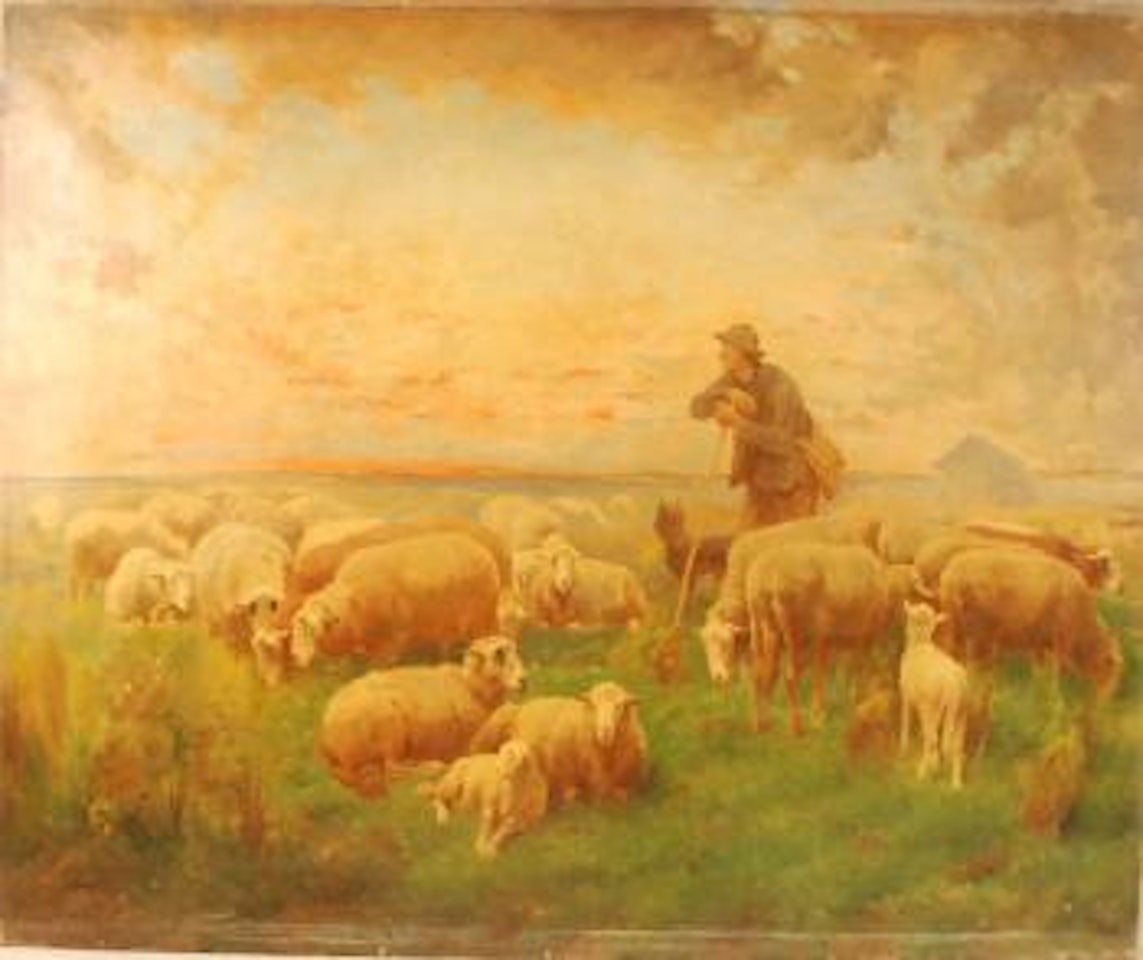 Berger au coucher du soleil by Frans de Beul