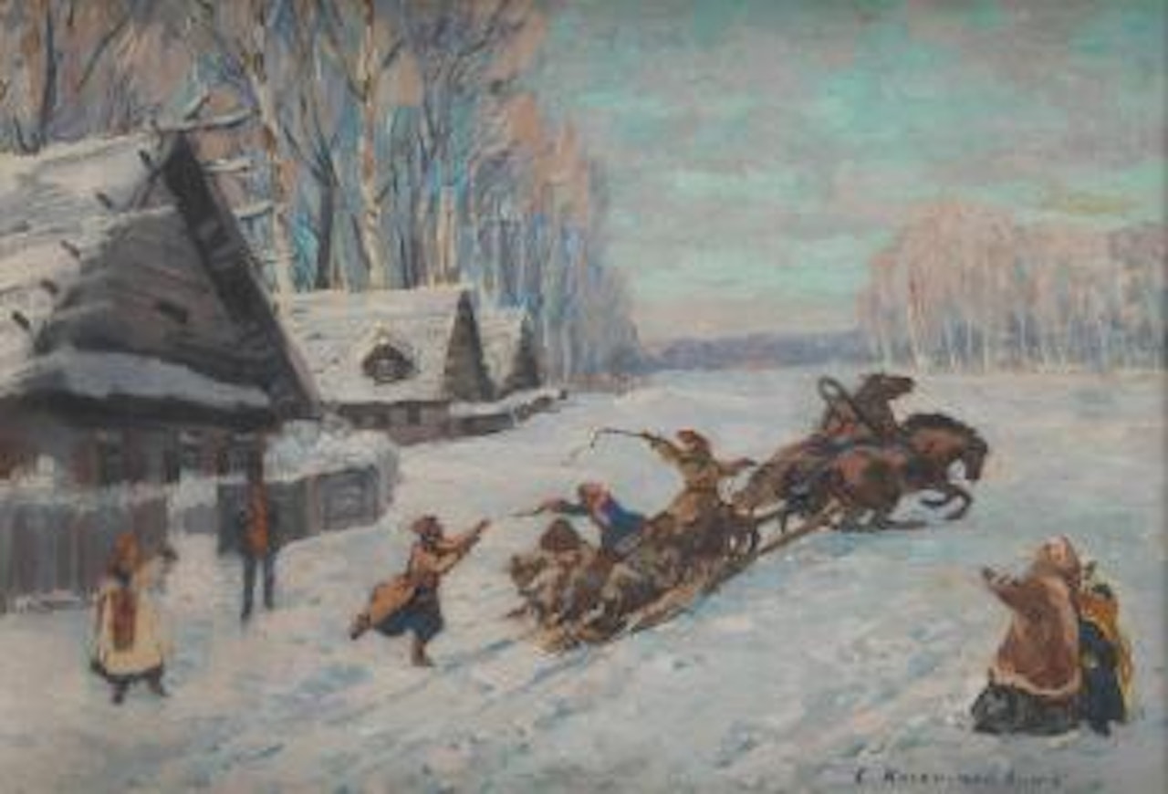 Traîneau attelé dans un paysage enneigé by Konstantin Alekseevich Korovin